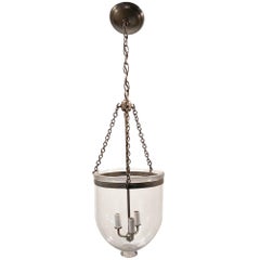 Antique 1890s English Clear Bell Jar Pendant Lantern with Three-Light