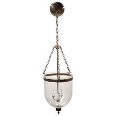 Antique 1890s English Clear Bell Jar Three-Light Pendant Lantern with New Brass Hardware