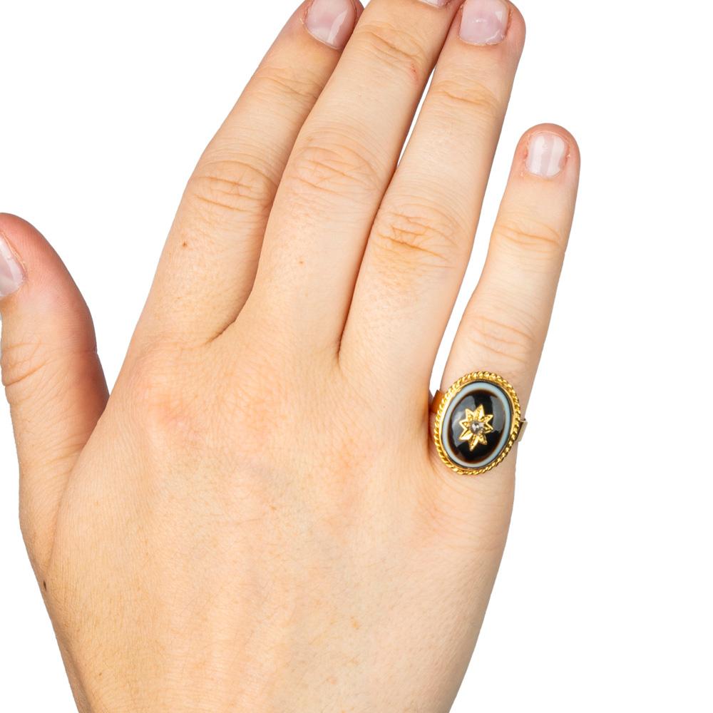 Rose Cut 1890s English Victorian Bull’s Eye Agate Diamond Ring For Sale