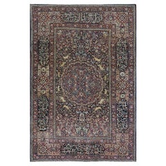 1890s Fine Floral Medallion Design Signed Late 19th Khorassan Moud Knotted Rug