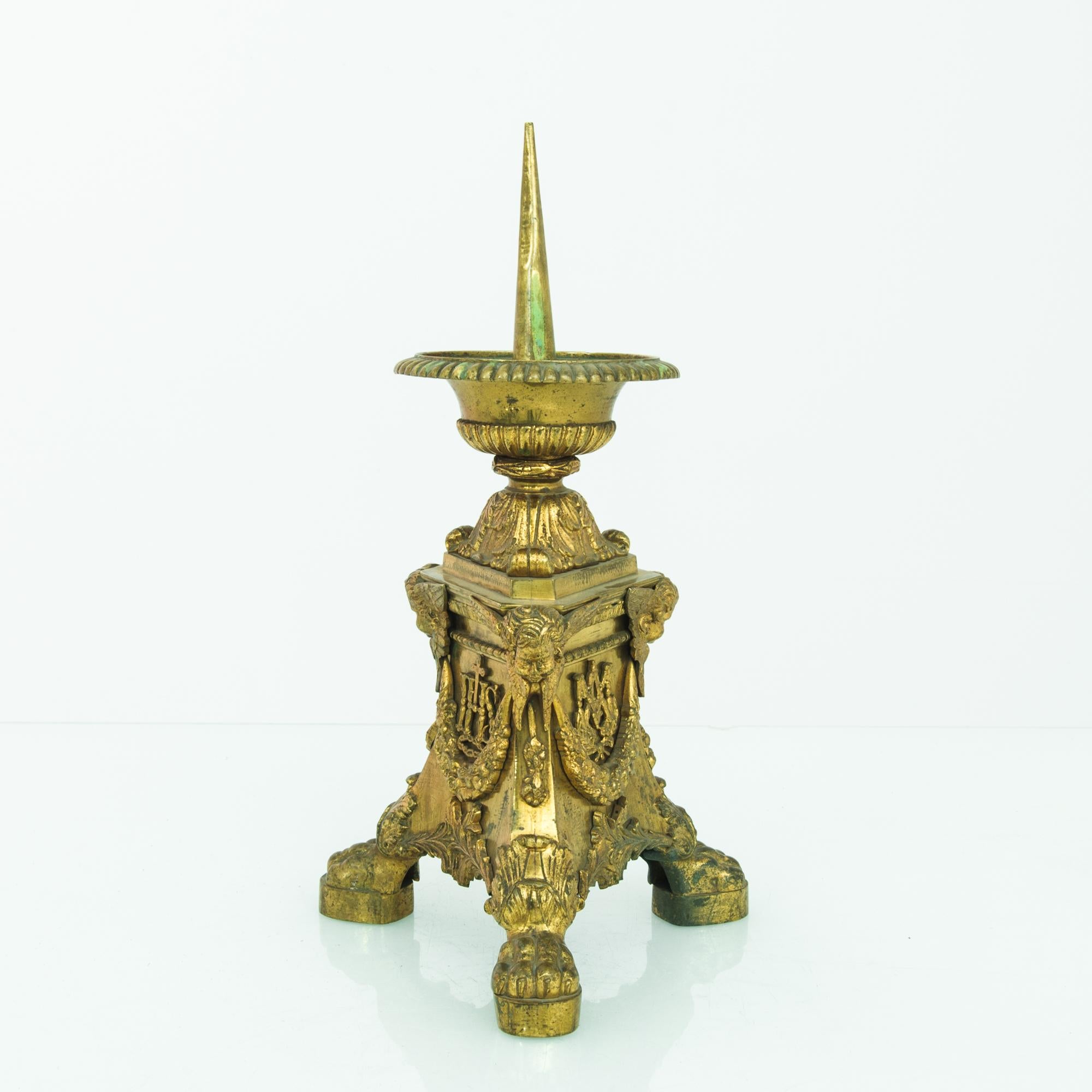 French Provincial 1890s French Brass Liturgical Candlestick