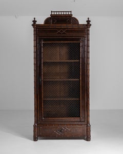 1890s French Faux Bamboo Cabinet With Wire Mesh Doors