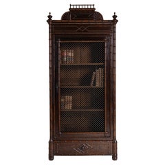 Antique 1890s French Faux Bamboo Cabinet With Wire Mesh Doors