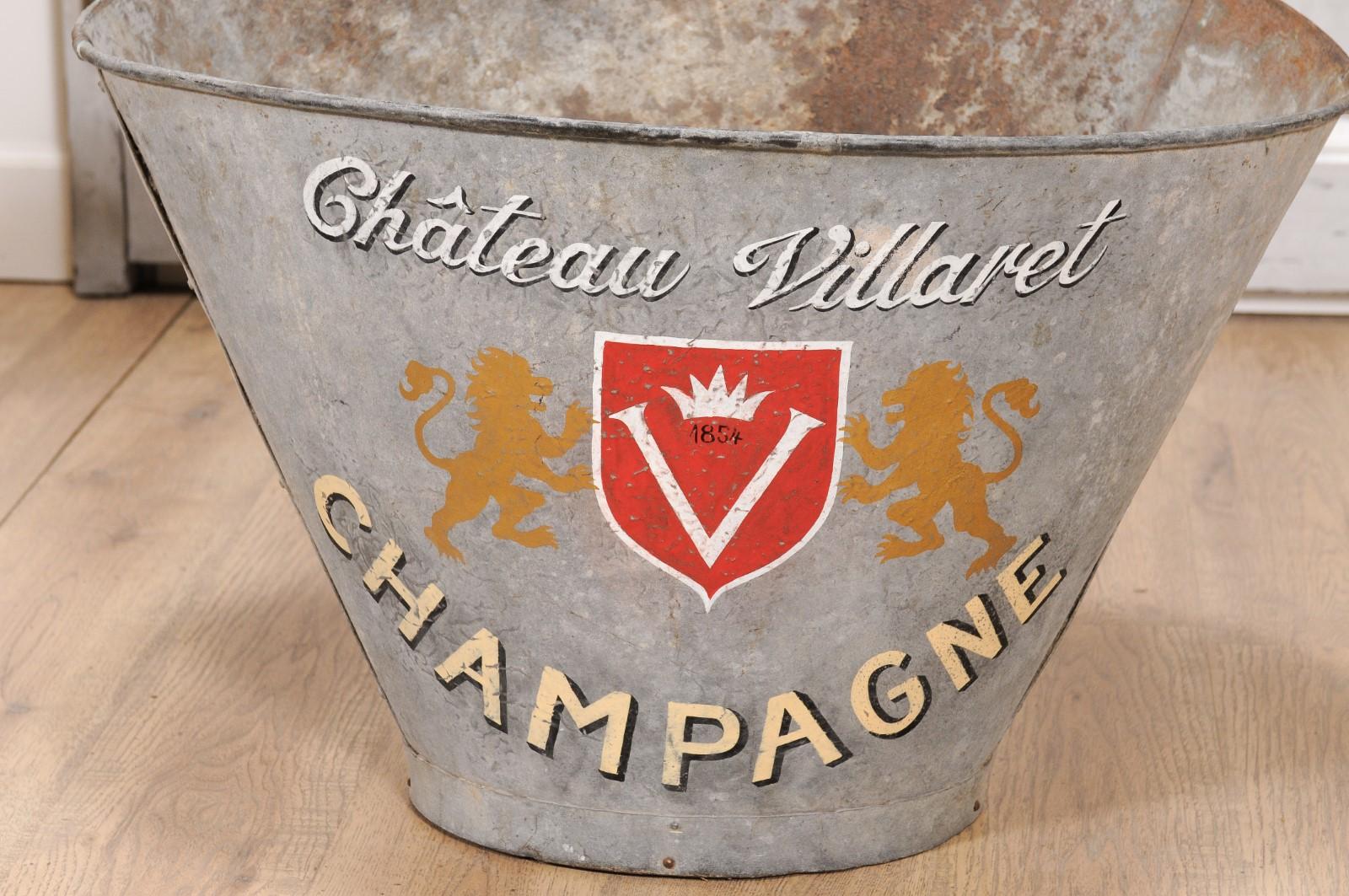 Rustic 1890s French Grape Picking Hod with Château Villaret Champagne Label For Sale
