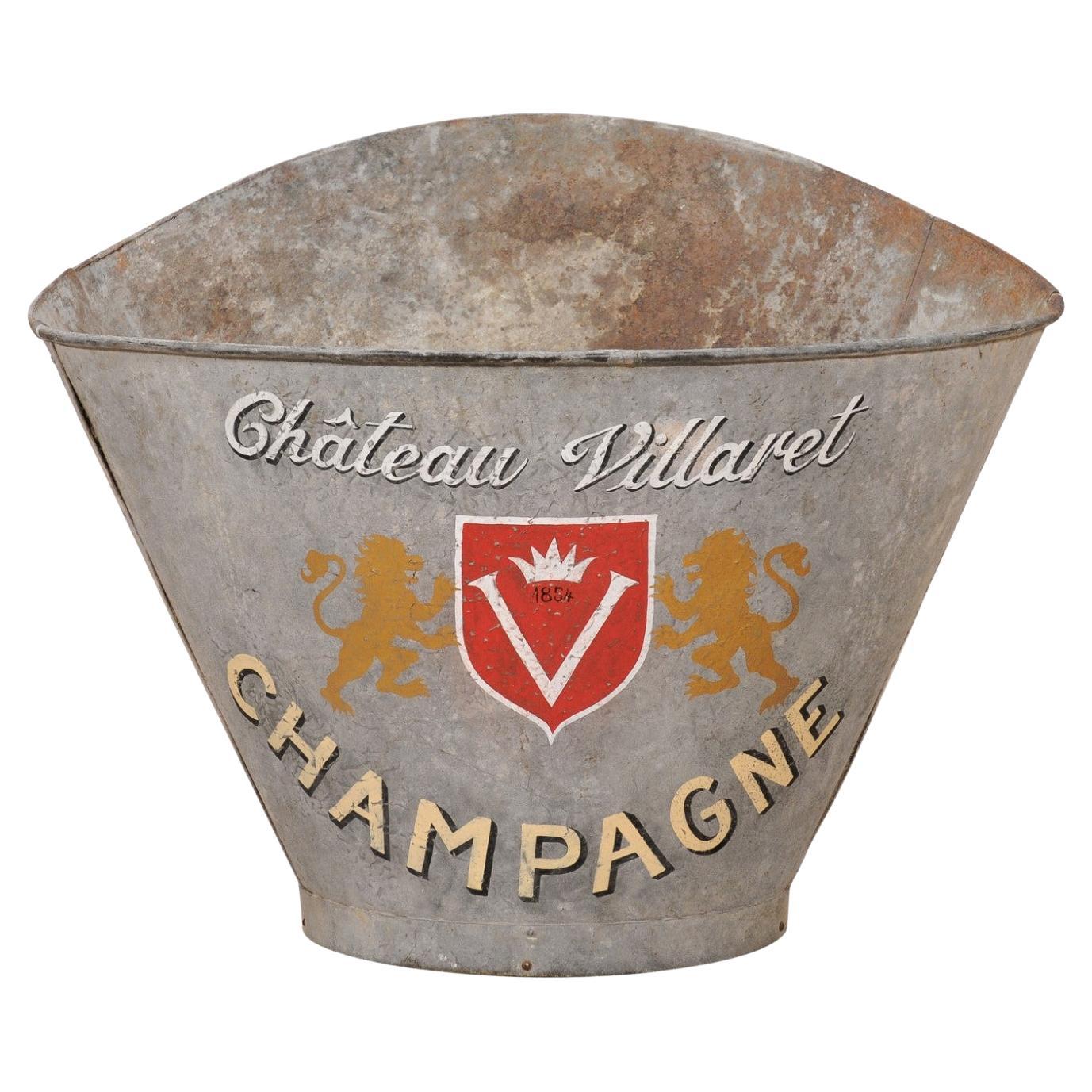 1890s French Grape Picking Hod with Château Villaret Champagne Label