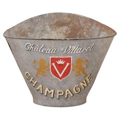 Antique 1890s French Grape Picking Hod with Château Villaret Champagne Label