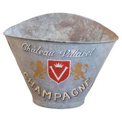 Antique 1890s French Grape Picking Hod with Château Villaret Champagne Label