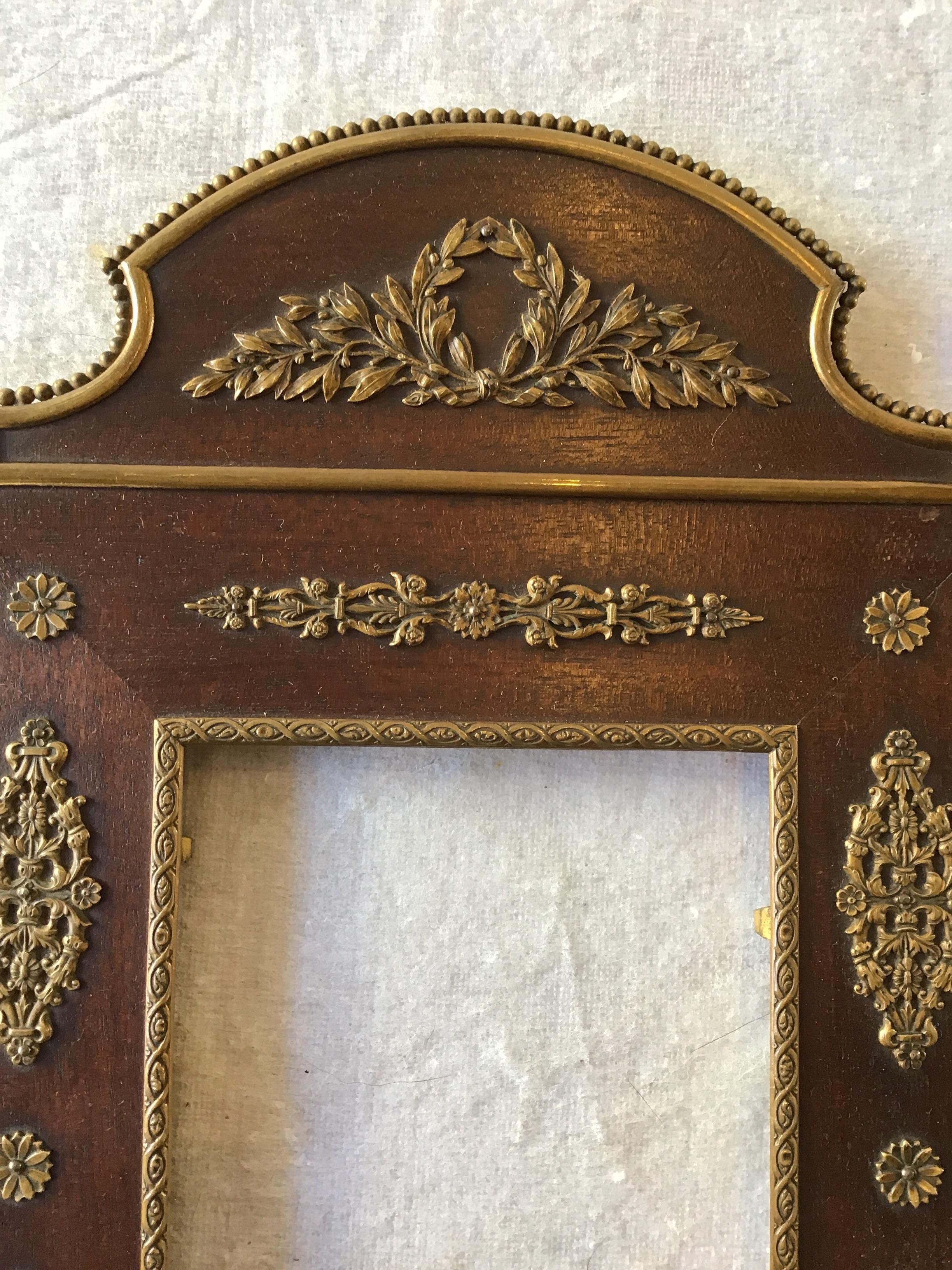 Late 19th Century 1890s French Neoclassical Wood and Bronze Picture Frame