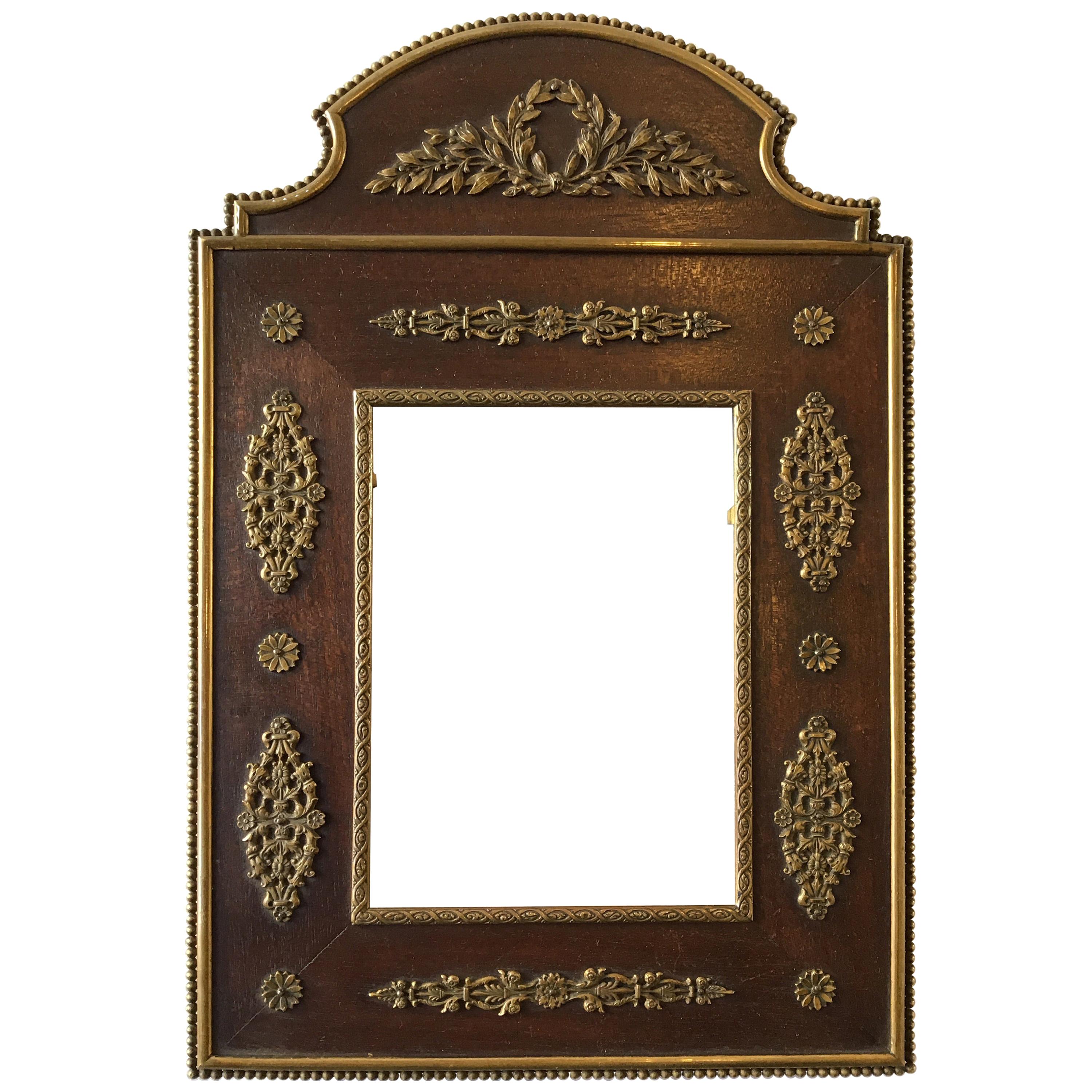 1890s French Neoclassical Wood and Bronze Picture Frame