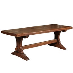 1890s French Oak Dining Table with Trestle Base from Ile-de-france Region