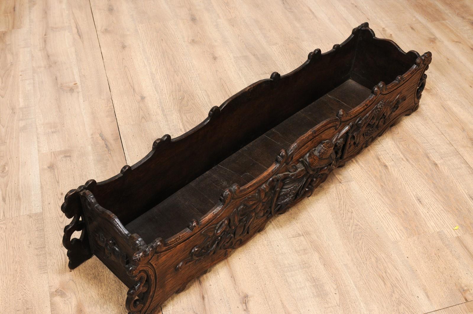 1890s French Oak Planter with Carved Gardening Themed Frieze For Sale 1