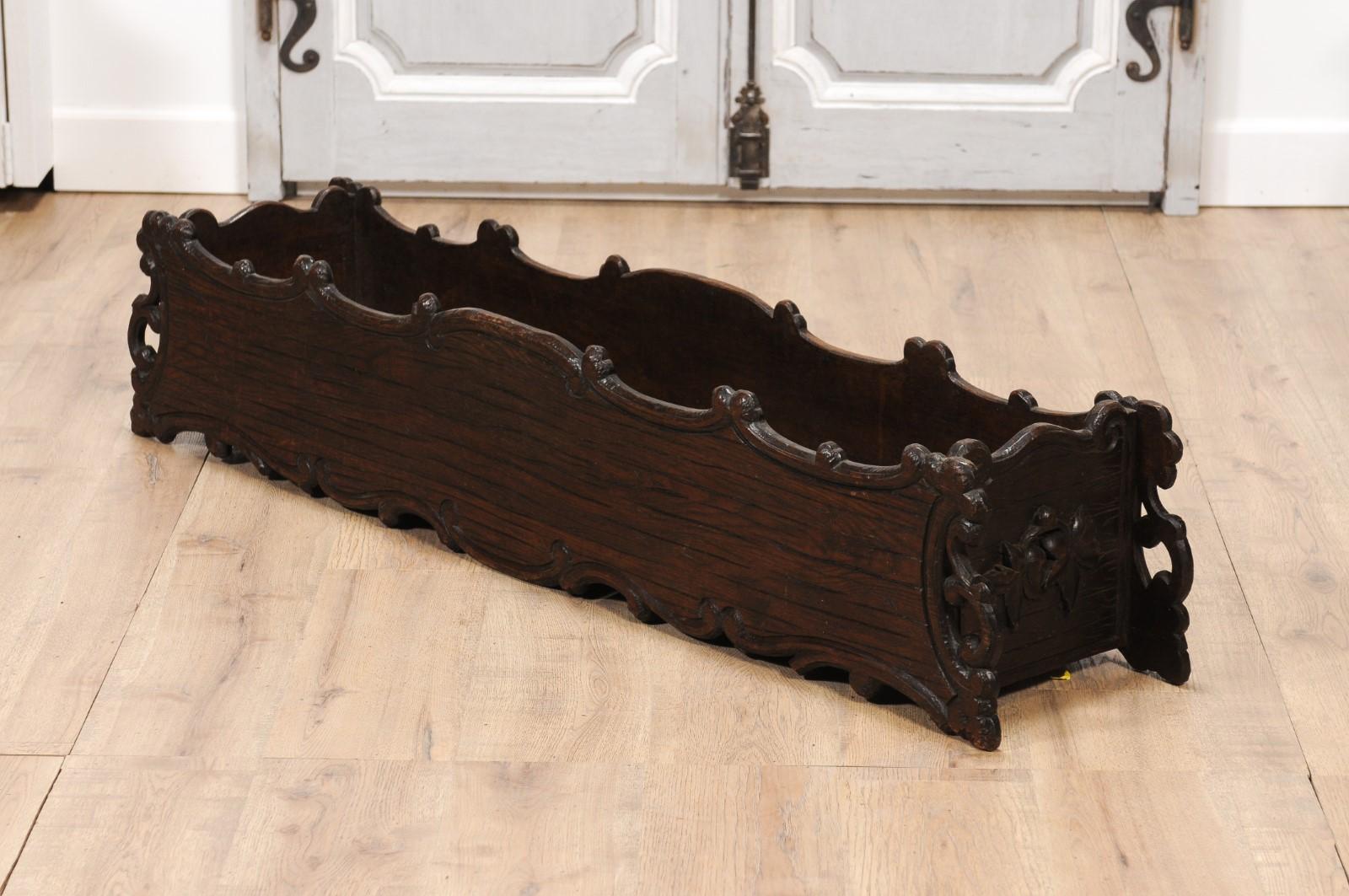 1890s French Oak Planter with Carved Gardening Themed Frieze For Sale 3
