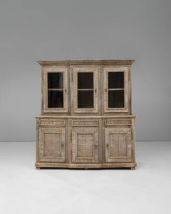 1890s French Provincial Oak Vitrine with Glass Doors, Rustic Elegance