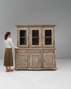 1890s French Provincial Oak Vitrine with Glass Doors, Rustic Elegance