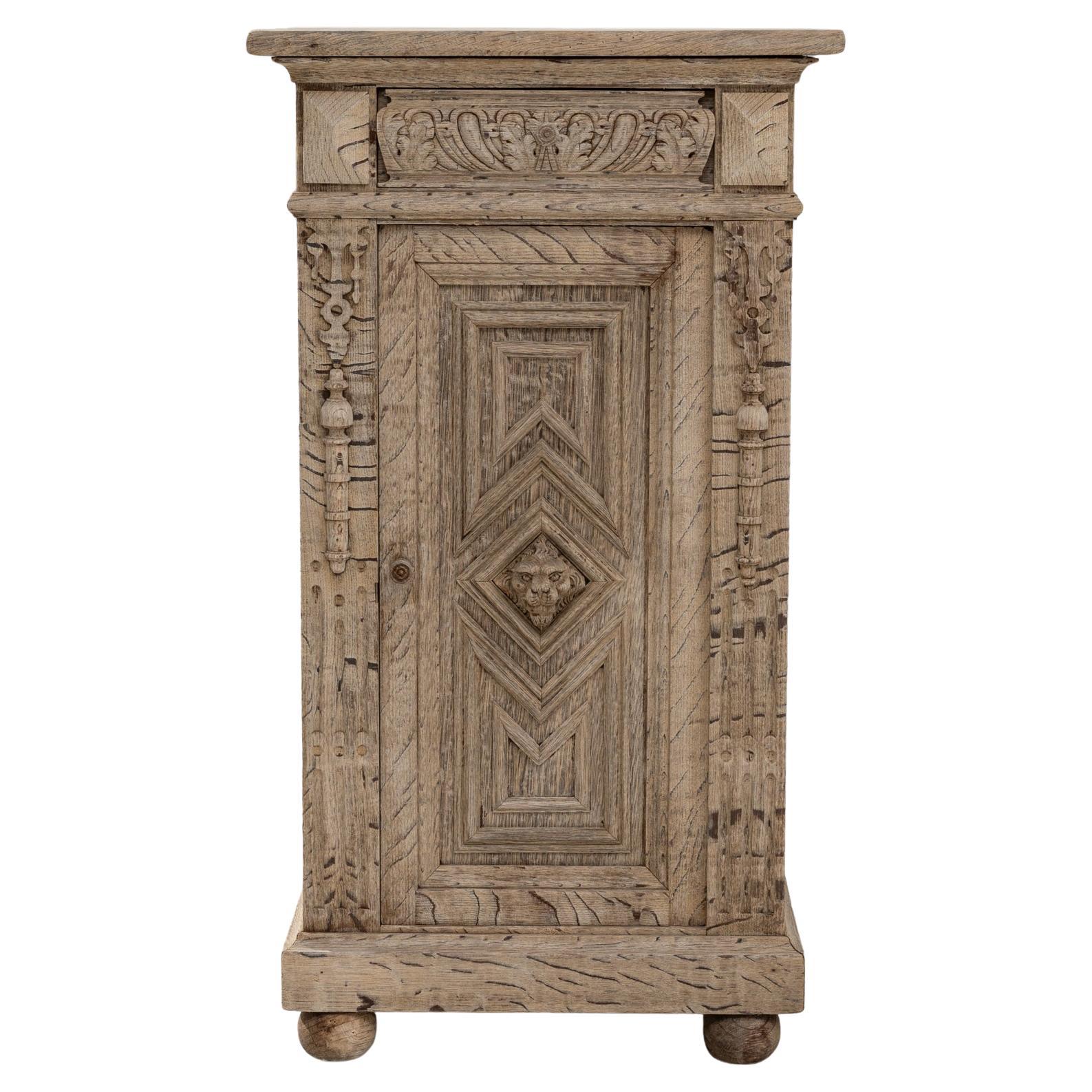 1890s French Renaissance Revival Oak Bedside Table With Drawer