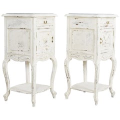 1890s French Wooden Bedside Tables with Marble Tops, a Pair