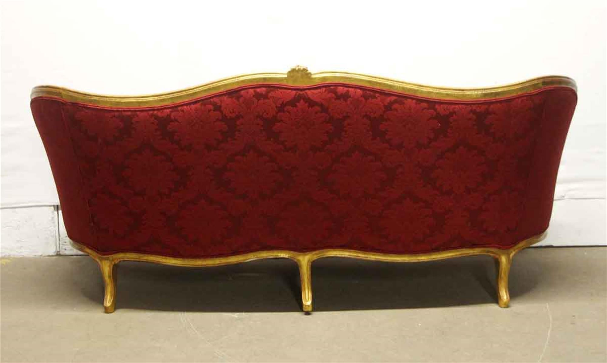 1890s Gilded Carved Wood Sofa Couch with Red Floral Upholstery 1