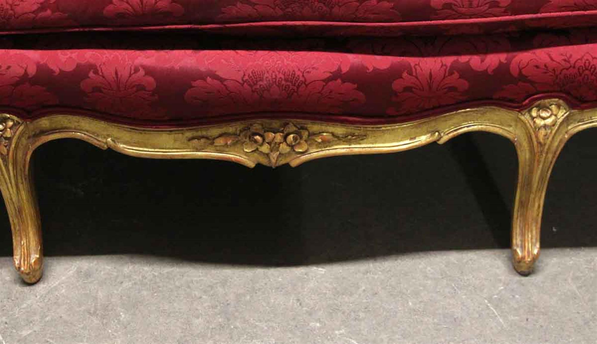 Gilt 1890s Gilded Carved Wood Sofa Couch with Red Floral Upholstery