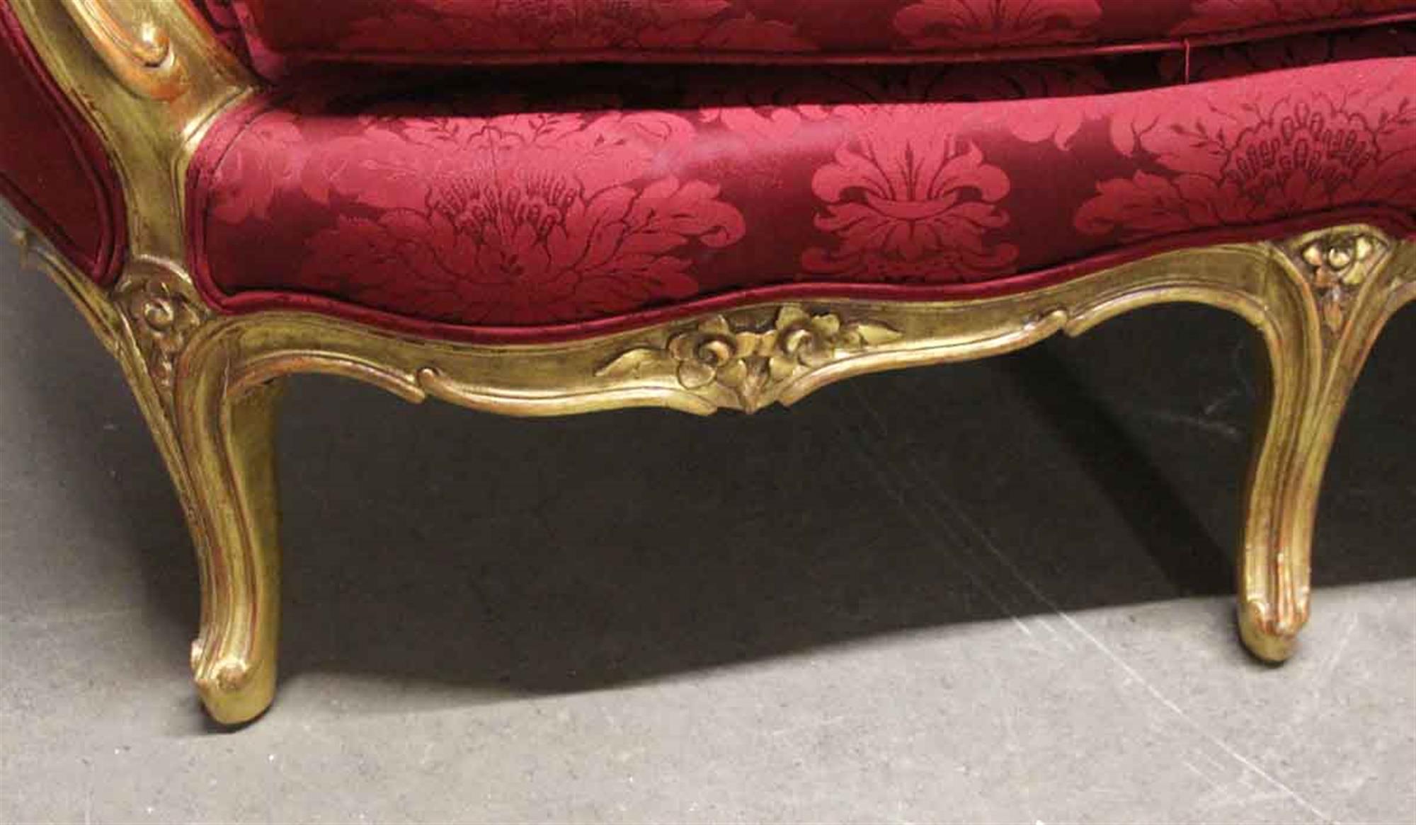 1890s Gilded Carved Wood Sofa Couch with Red Floral Upholstery In Good Condition In New York, NY