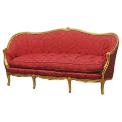 1890s Gilded Carved Wood Sofa Couch with Red Floral Upholstery