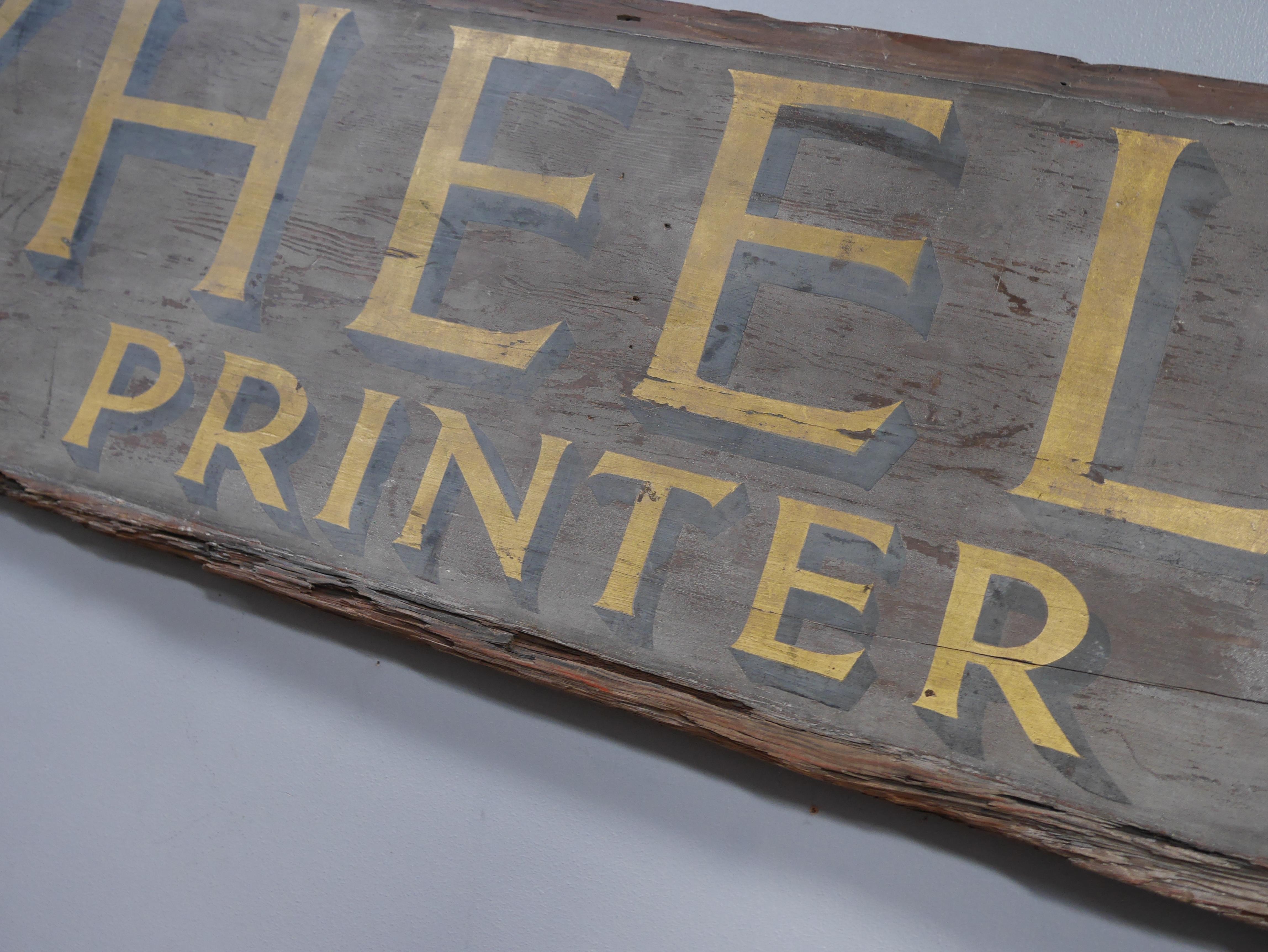 1890's Gilt Painted Timber Printer's Trade Sign In Fair Condition For Sale In Downham Market, GB