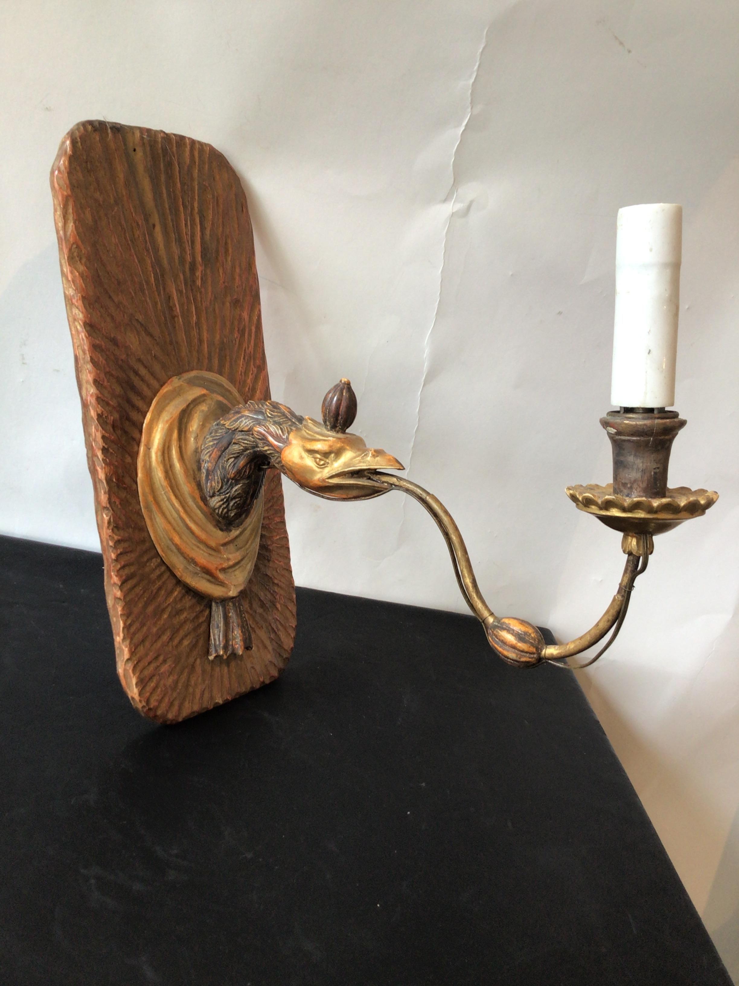 Late 19th Century 1890s Gilt Wood Eagle Sconce For Sale
