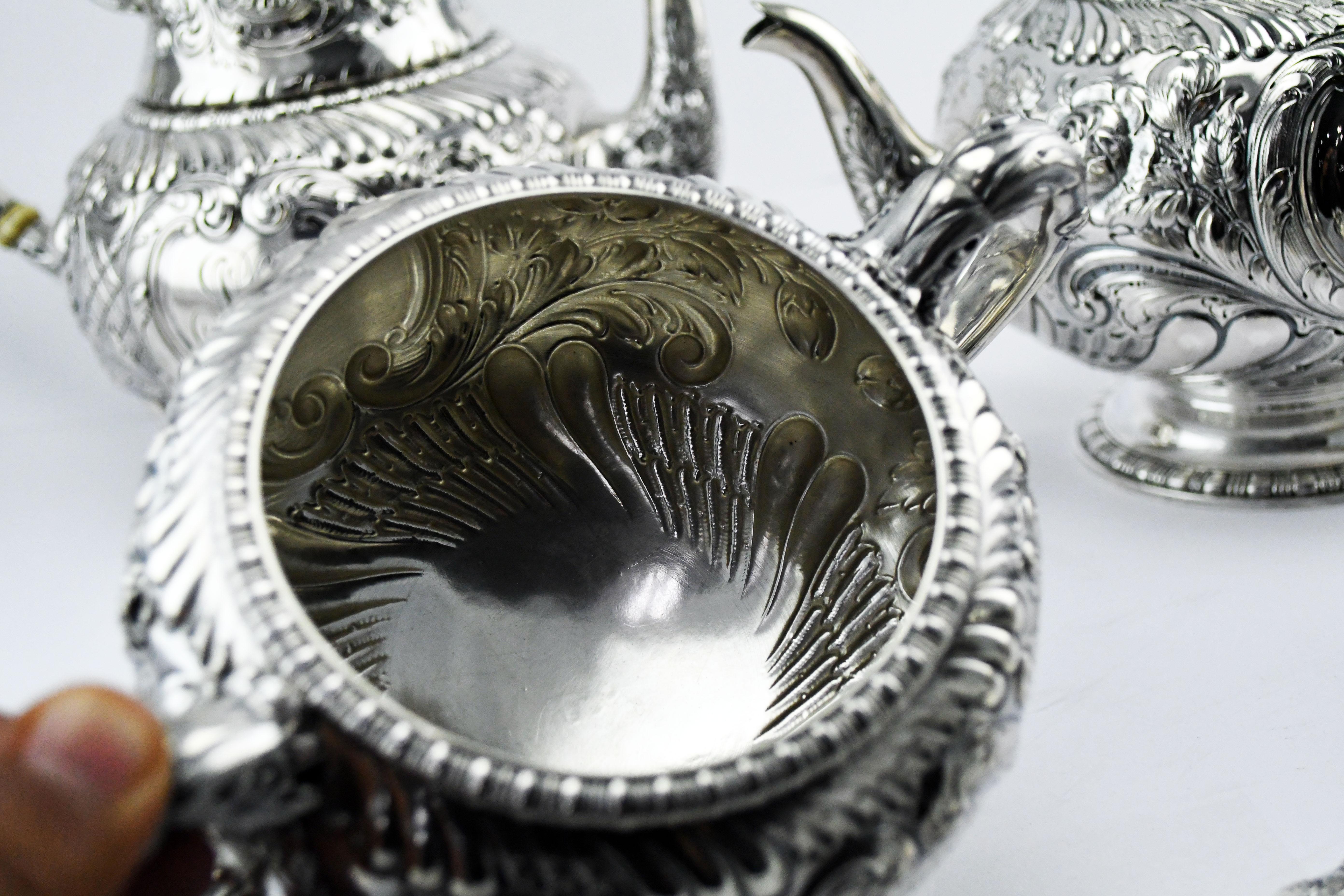 1890s Gorham Sterling Silver Repousse Style 5Piece Tea and Coffee Set