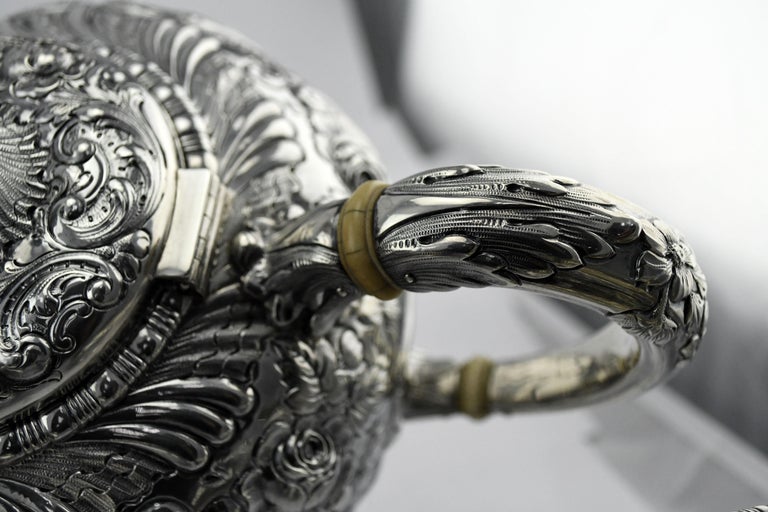 1890s Gorham Sterling Silver Repousse Style 5-Piece Tea and Coffee
