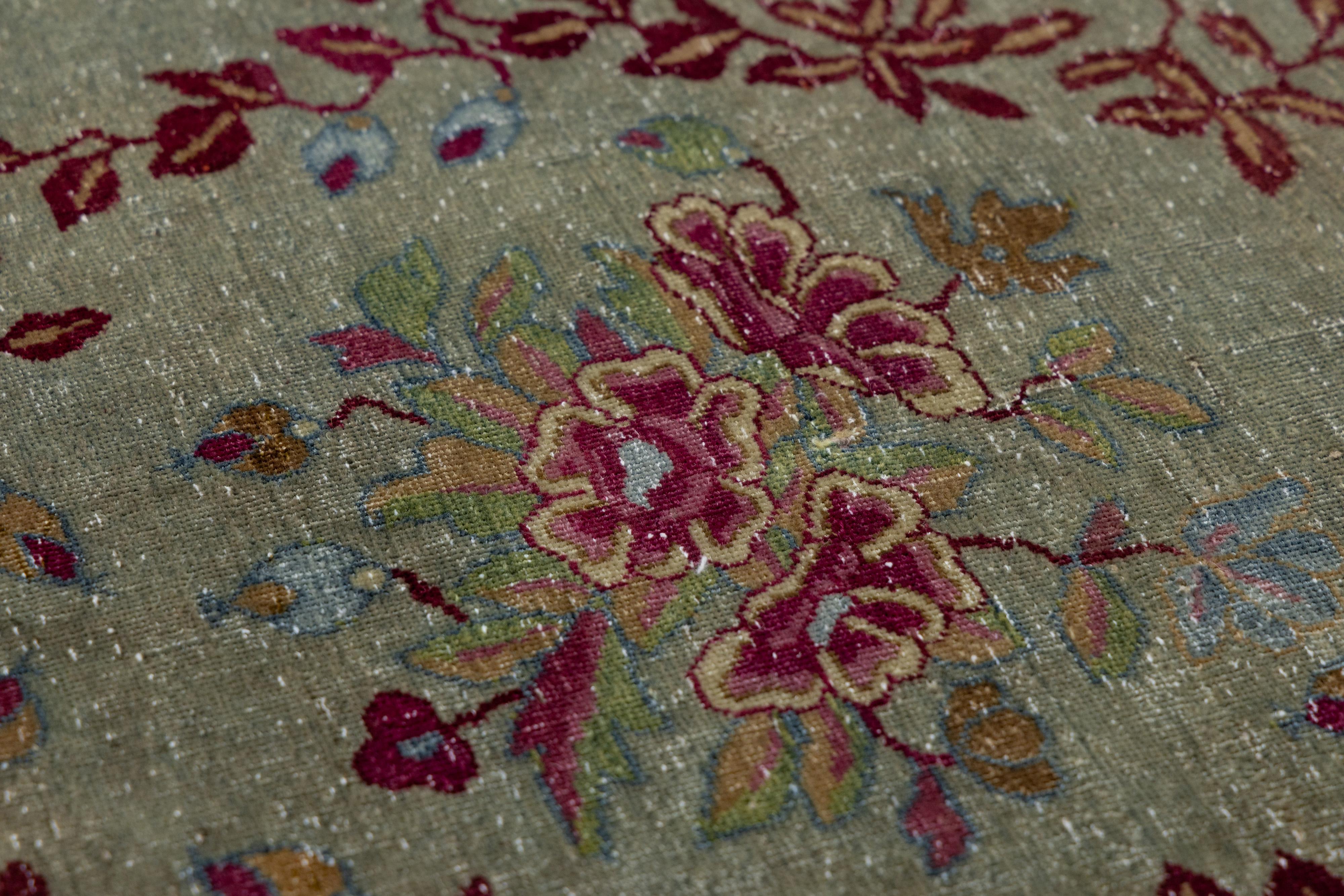 1890er Grüner antiker indischer Agra Handgefertigter Wollteppich mit Blumenmuster im Angebot 5