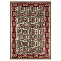 Rugs On Net Antique Green Geometric Holbein Design Ukrainian Wool Rug Carpet
