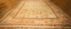 1890s Green Grand Scale Botanical Motifs Knotted Wool Antique Oushak Turkish Rug