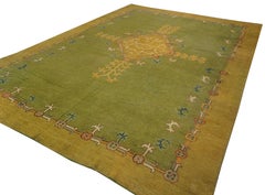 1890s Green Medallion Antique Turkish Oushak Rug 9'3"x12'1" Knotted Wool Carpet