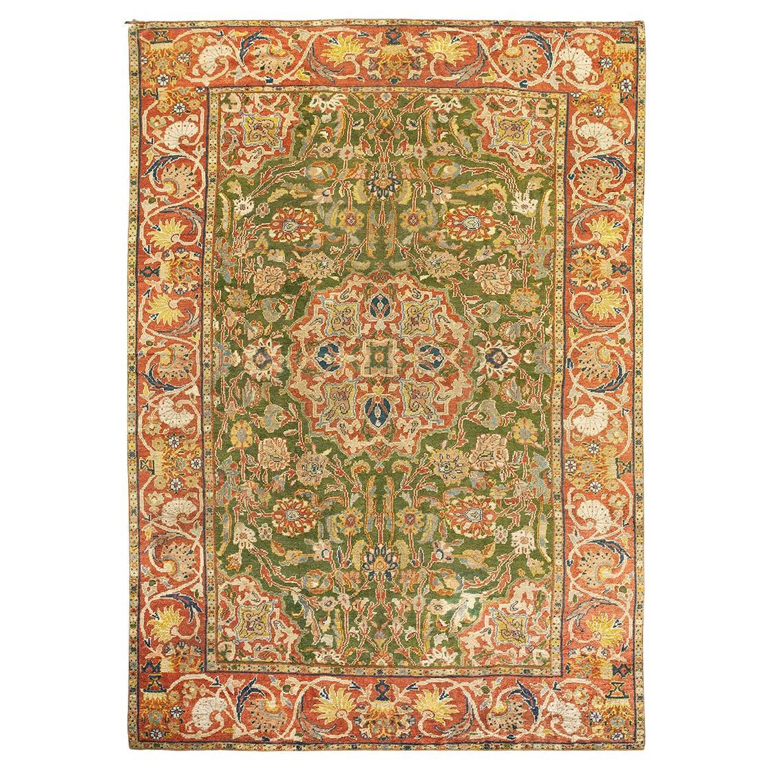 1890s Green 
Red Medallion Antique Persian Sultanabad Rug 9
4" x 12
4" Carpet For Sale