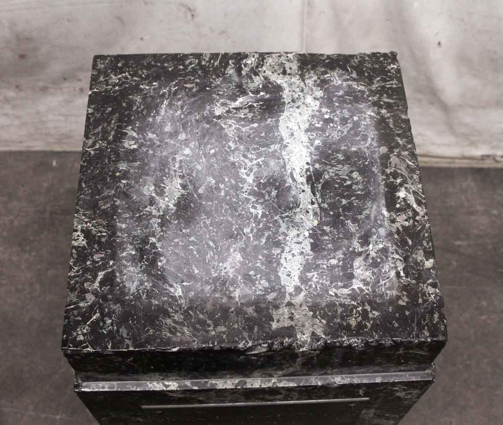 Industrial 1890s Green Veined Solid Marble Pedestal with Brass Plaque