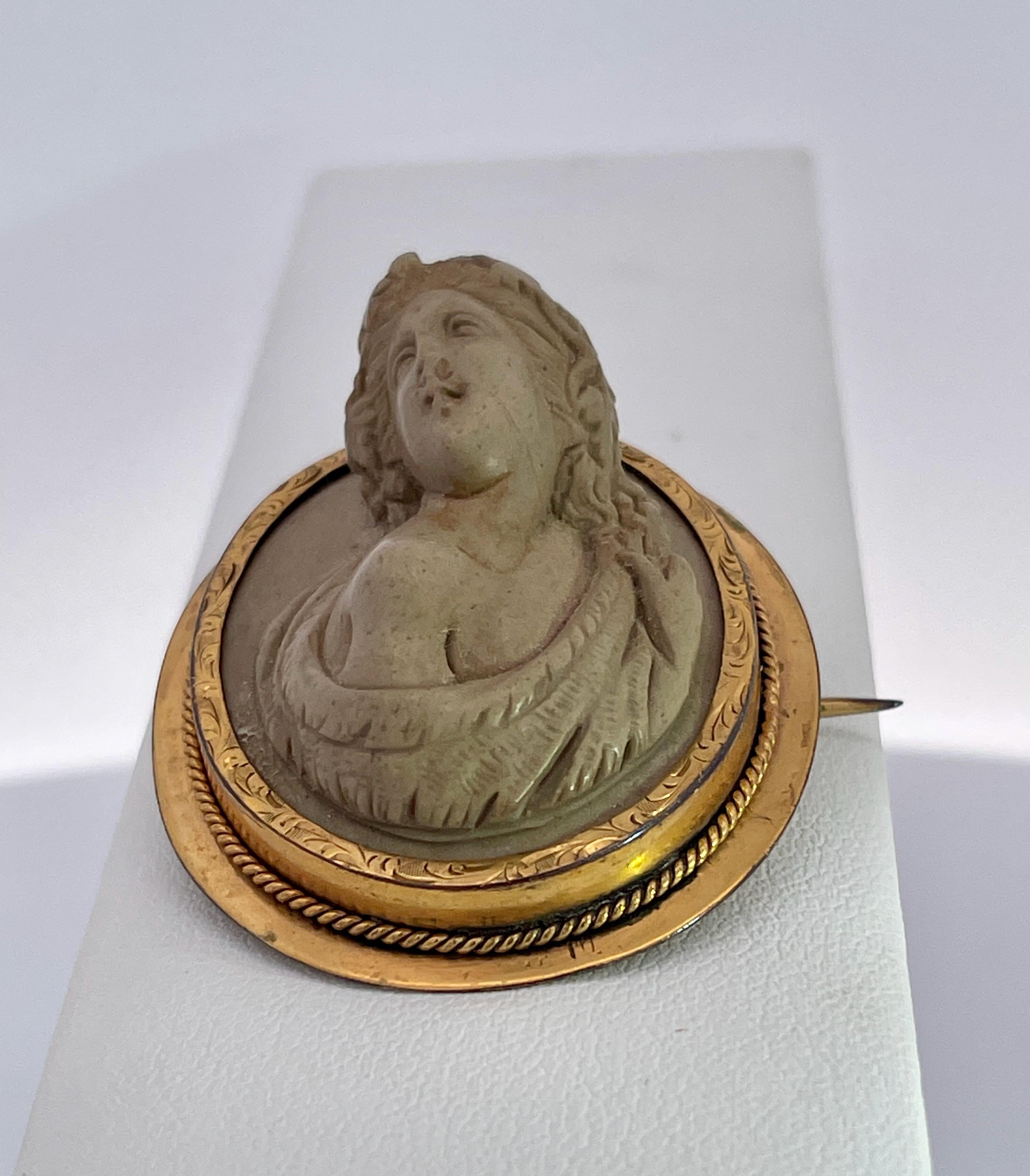 Aesthetic Movement 1890's High Relief Lava Cameo brooch For Sale