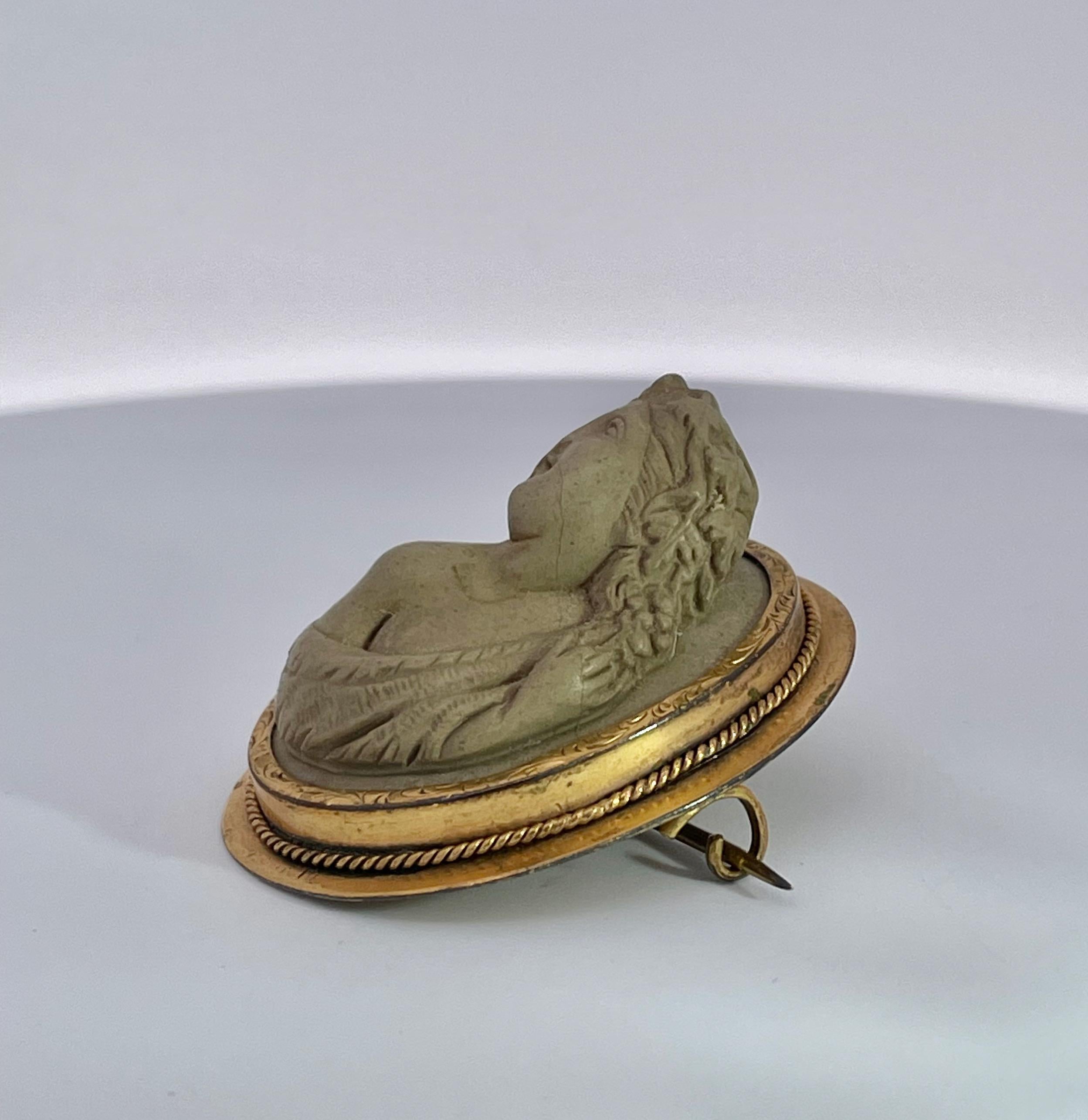 Women's or Men's 1890's High Relief Lava Cameo brooch For Sale