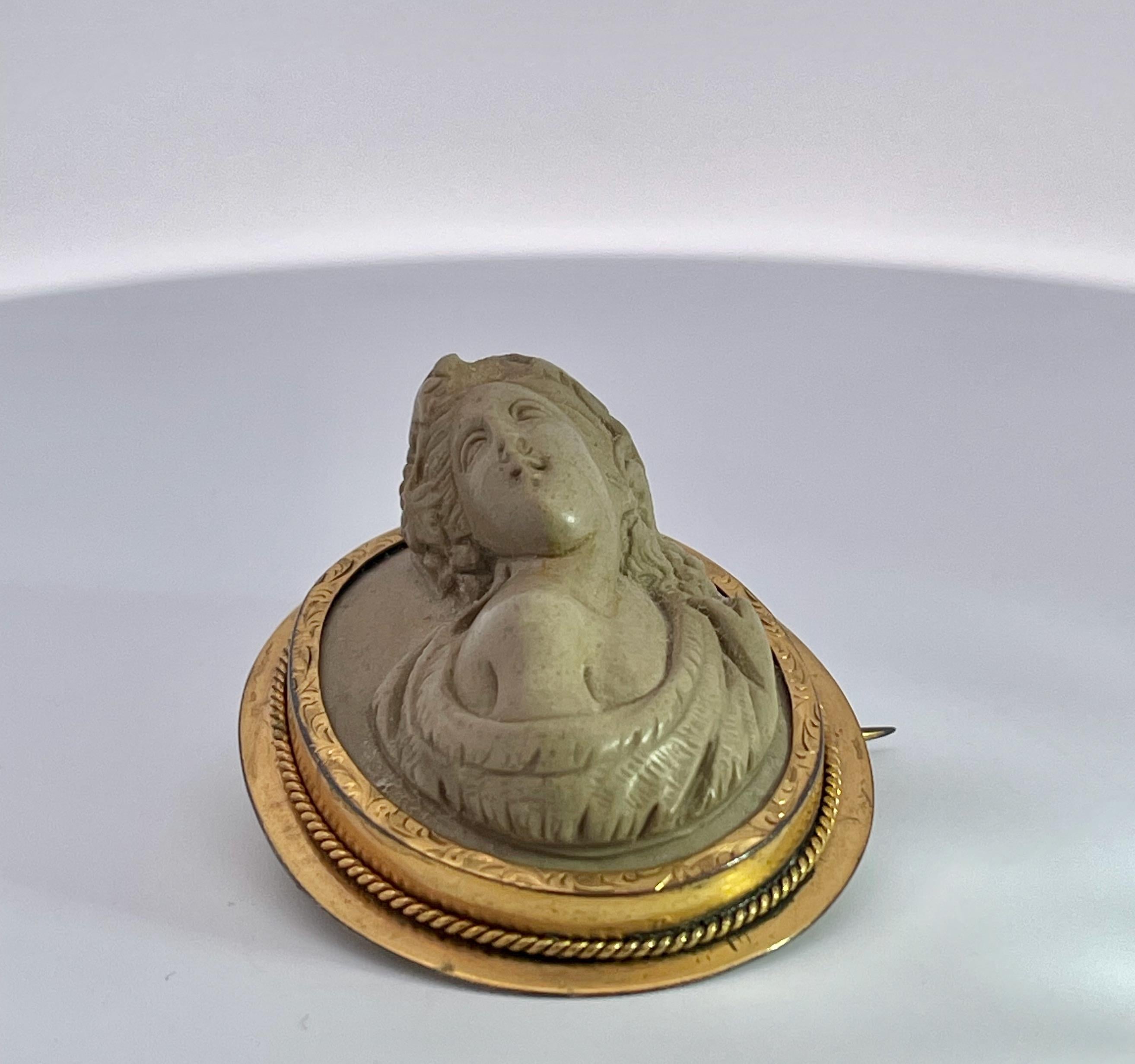 1890's High Relief Lava Cameo brooch For Sale 1
