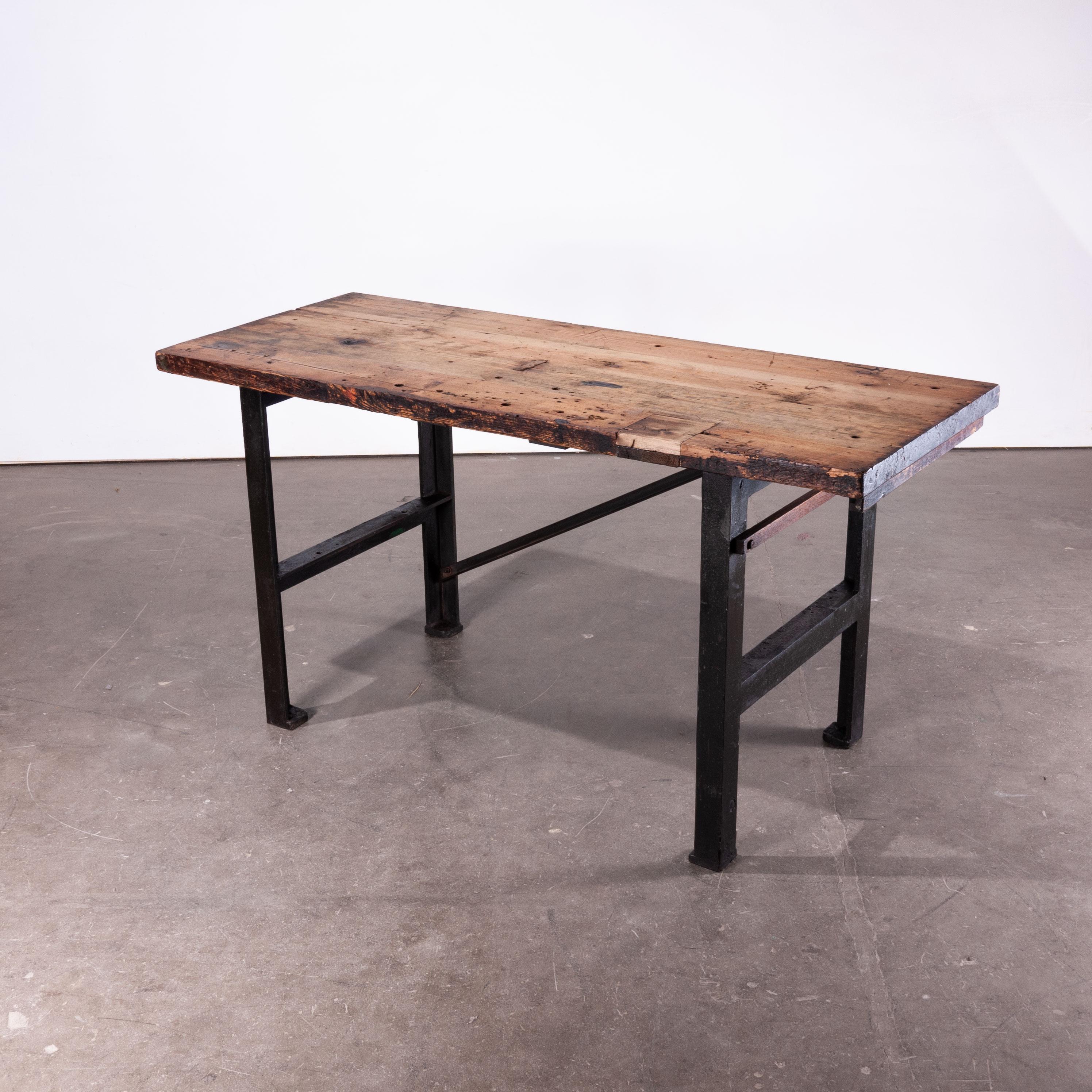 Late 19th Century 1890s Industrial Mill Work Bench/Console Table