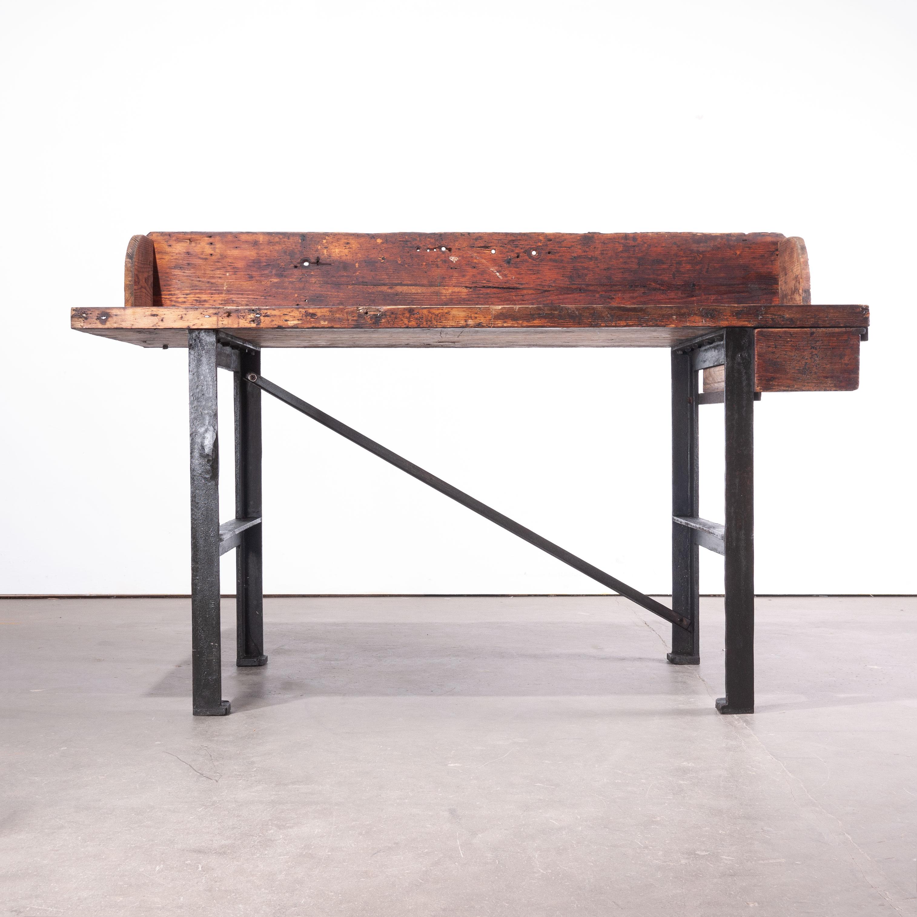 1890s Industrial Mill Work Bench/Console Table with Upstand 1