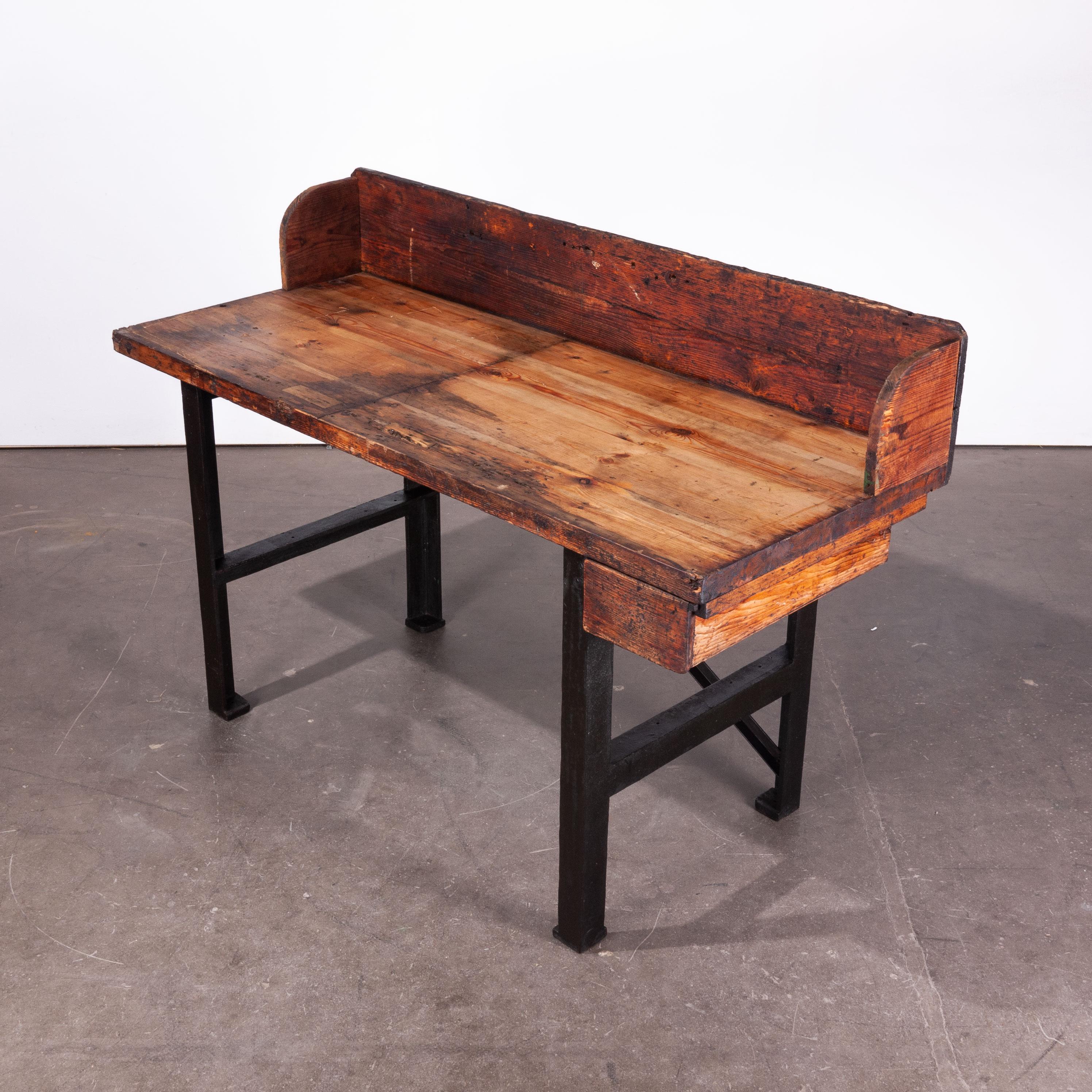 1890s Industrial Mill Work Bench/Console Table with Upstand 2