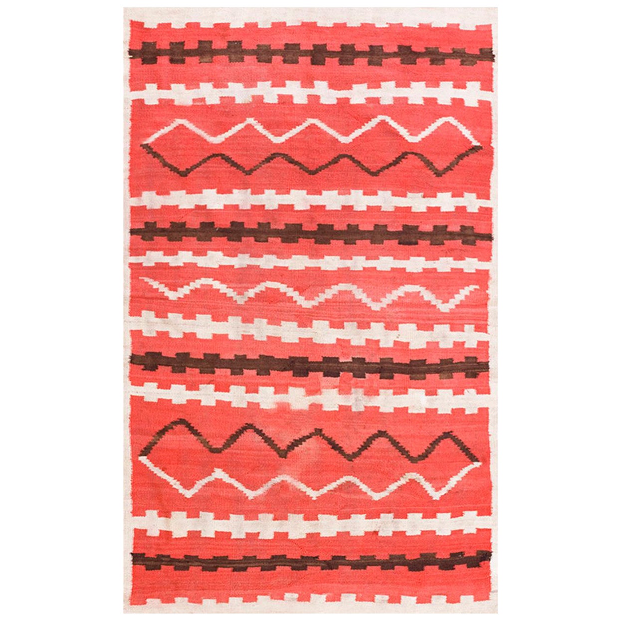 1890s Intense Bright Red Ground Transitional Antique Navajo Rug 4
4"x7
2" Carpet For Sale