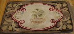 1890s Ivory Vase Folk Art Antique American Hooked Rug 2' 6" x 4' 0" Wool Carpet