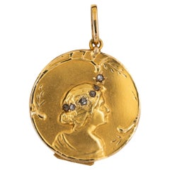 Ciondolo Jugendstil Art Nouveau del 1890 ad alta caratura in oro 18 carati con diamante Lady Rosecut