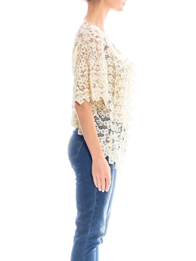 Edwardian Off White Cotton Lace Short Sleeve Jacket Top at 1stDibs
