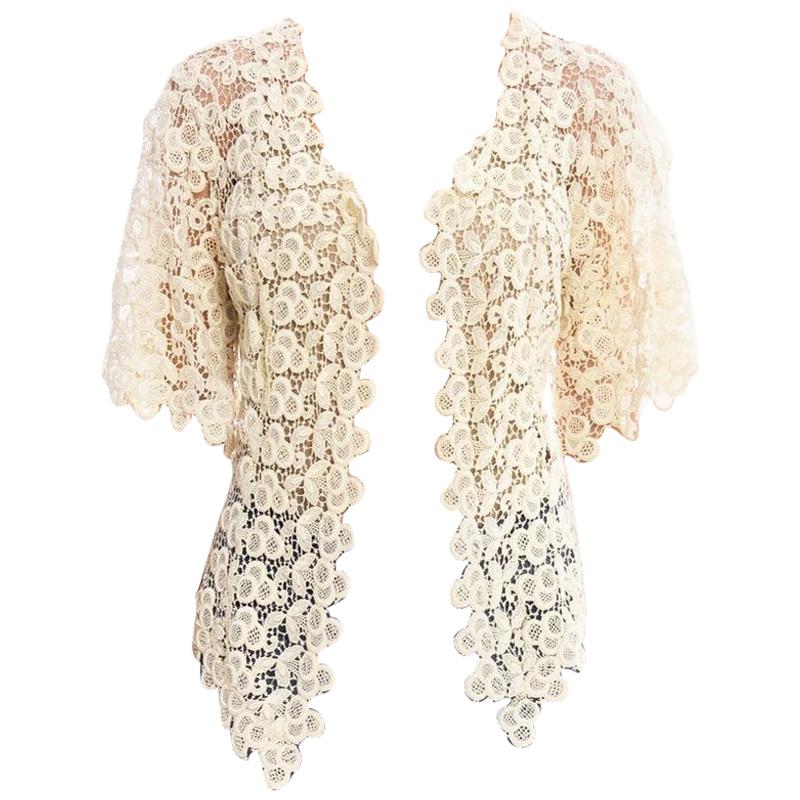 Edwardian Off White Cotton Lace Short Sleeve Jacket Top