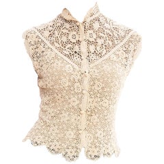 Top all'uncinetto irlandese vittoriano in pizzo 1890S