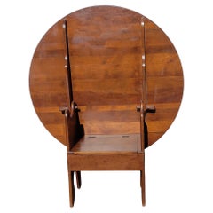 1890s Large Tilt Top Cherry Chair Table with Storage Seat