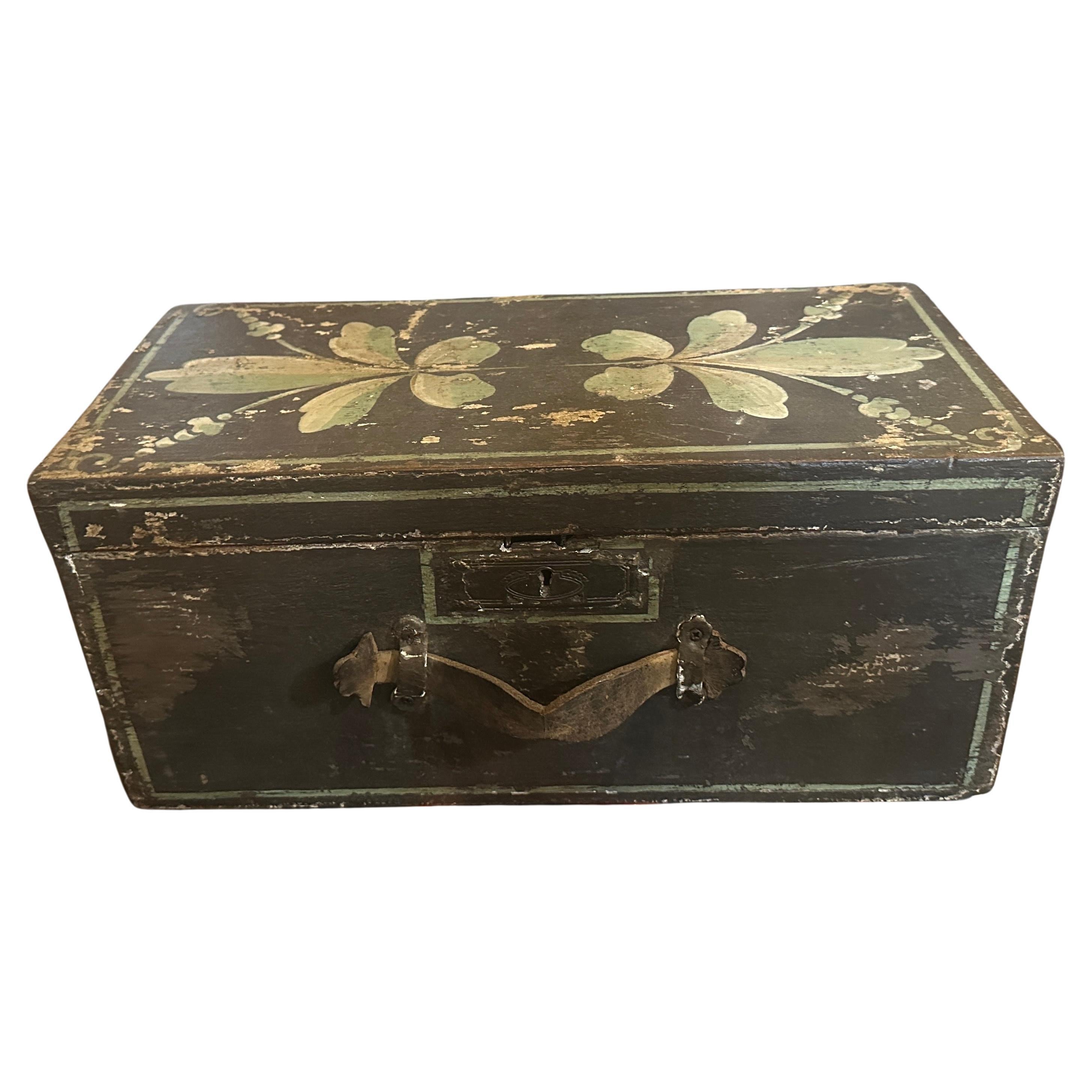 1890s Louis Philippe Brown and Green Lacquered Wood Sicilian Box For Sale