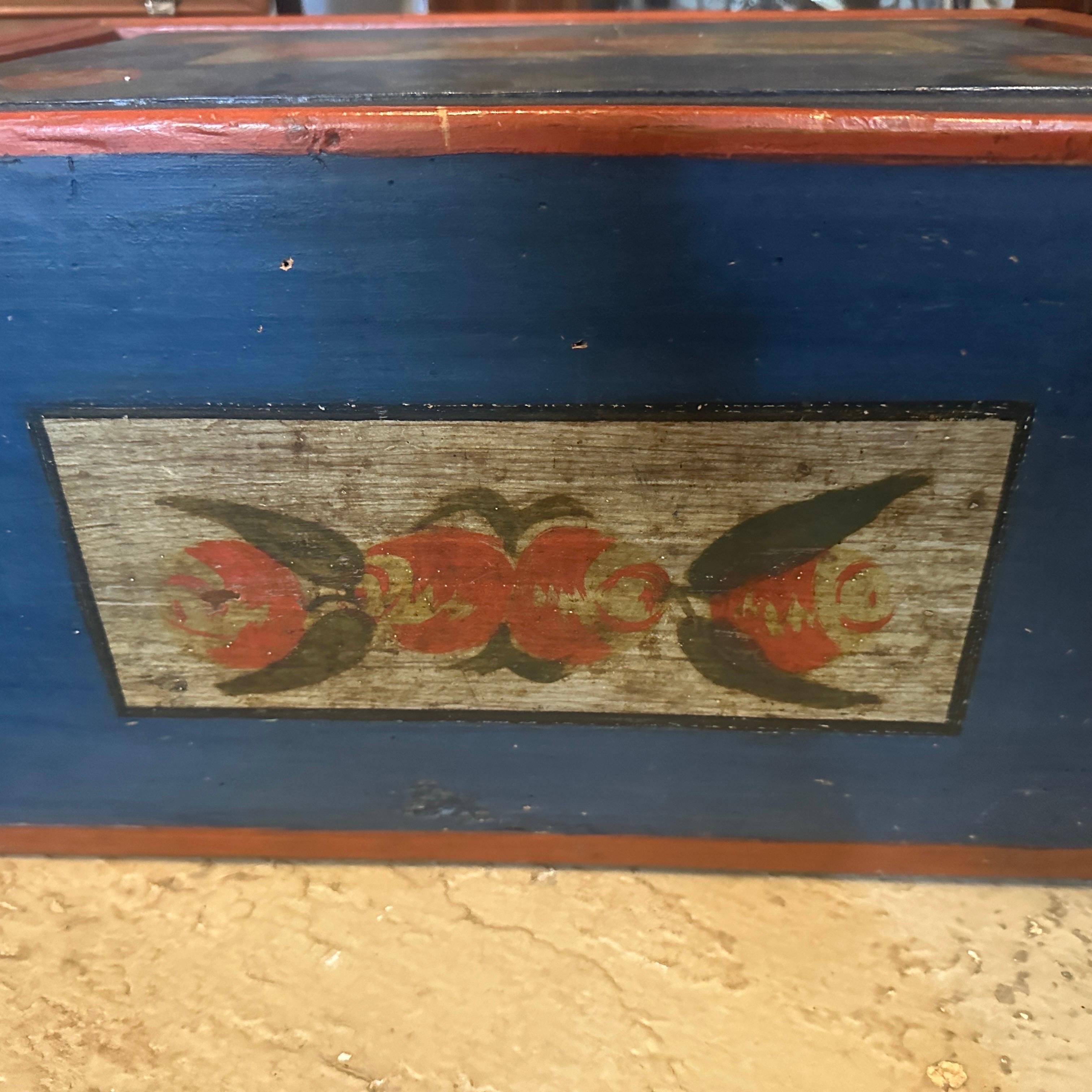 1890s Louis Philippe Red and Blue Lacquered Wood Sicilian Box For Sale 6