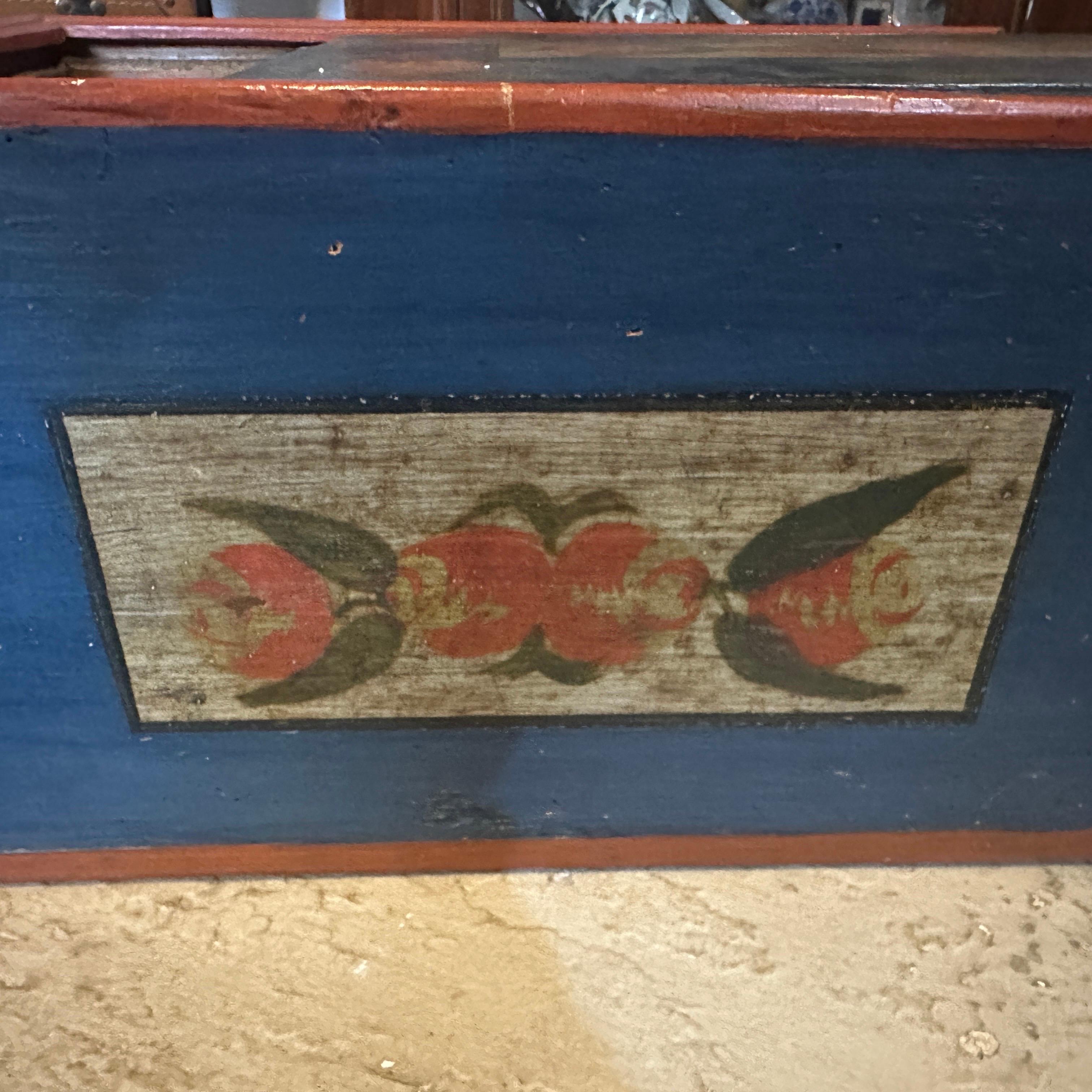 1890s Louis Philippe Red and Blue Lacquered Wood Sicilian Box For Sale 1